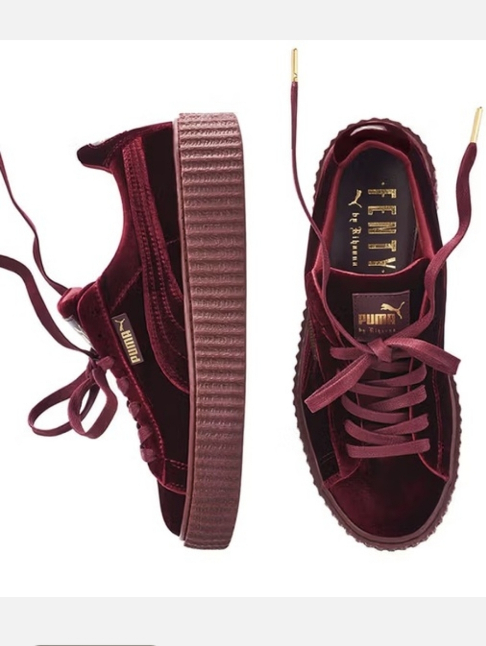 Puma X Fenty Velvet Creepers In Burgundy Size 9